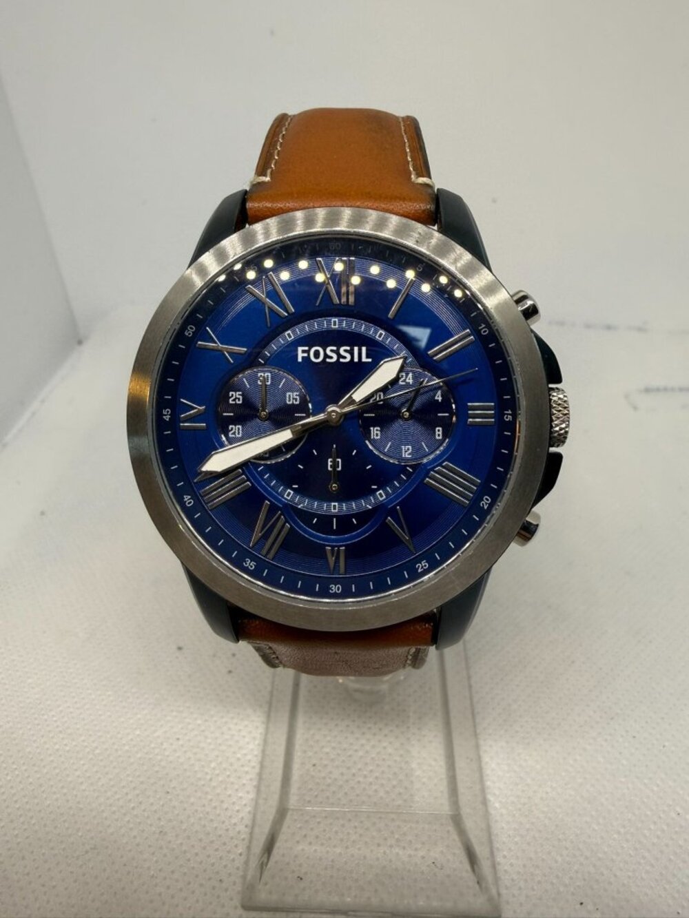 Fossil Grant FS5151 Men's 44mm Two-Tone Blue Dial Chronograph Leather Watch